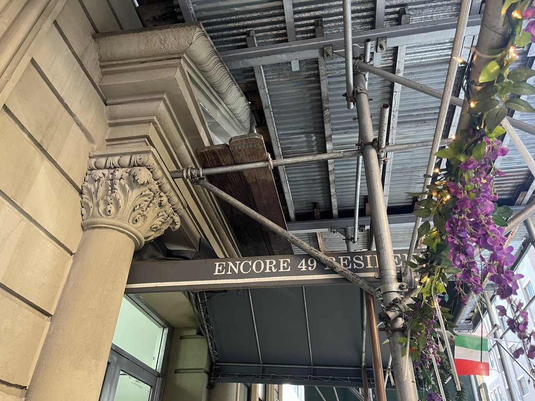 The entrance to the Encore 49 retirement home in New York City