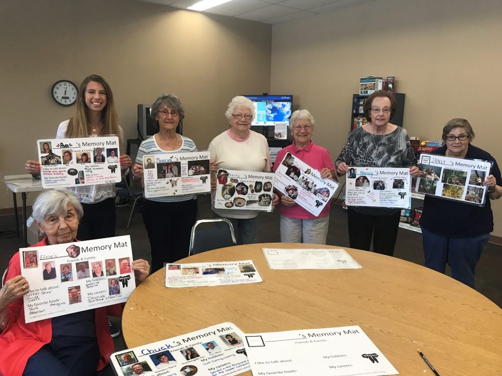 Seniors and volunteers with their Memory Mats at the West Geauga Senior Center